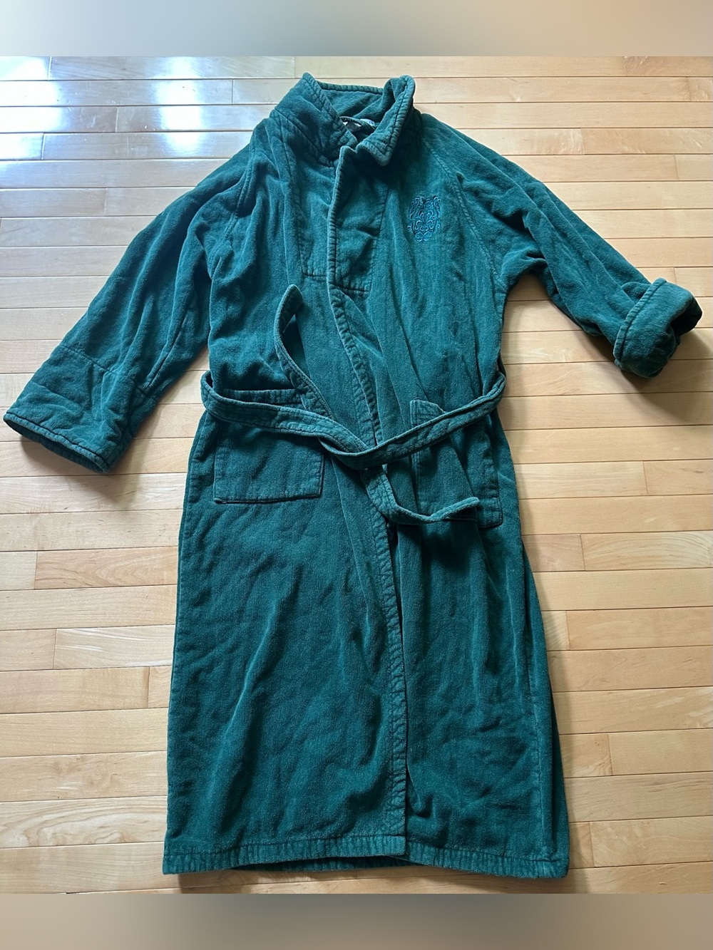 VINTAGE• Charter Club • forest green • 100% cotton • long spa bath robe • turkey